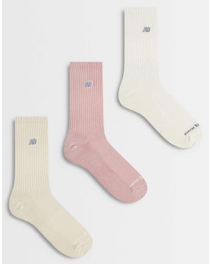New Balance Logo Patch 3 Pack Mid Ankle Socks - Natural