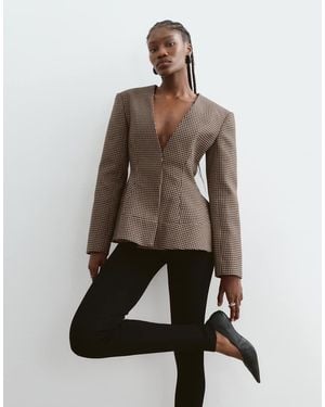 ARRANGE Blazer Con Spalle Strutturate Senza Colletto E Vita Stretta A Quadri Pied De Poule - Marrone