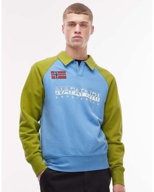 Napapijri Logo Long Sleeve Polo Shirt - Blue