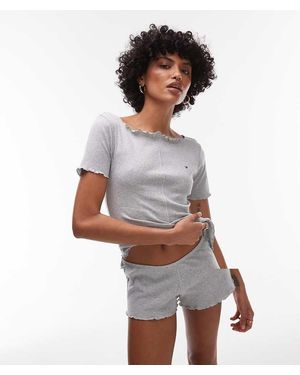 Tommy Hilfiger Pigiama Con T-Shirt E Pantaloncini A Coste - Bianco