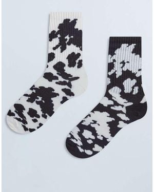 TOPSHOP 2pk Sporty Rib Cow Print Socks - Blue