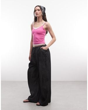 Collusion Wide Leg Skinny Tie Waist baggy Trouser - Pink