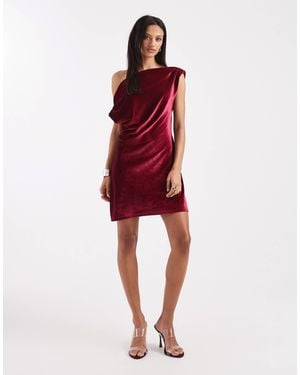 ASOS Velvet Drape One Shoulder Mini Dress - Red