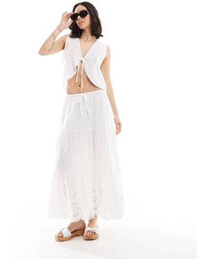Wednesday's Girl Tiered Broderie Detail Midaxi Skirt - White