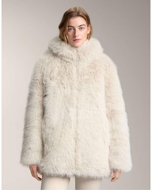 Oysho Faux Fur Hooded Jacket - Natural
