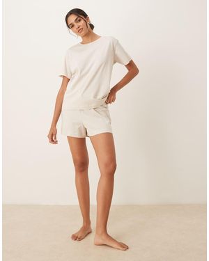 Mango Slouchy Cotton T-shirt And Shorts Pyjama Set - Natural