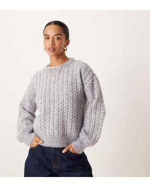 Vila Diagonal Stitch Knitted Jumper - Grey