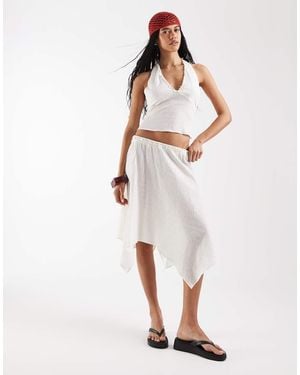 Reclaimed Vintage Hanky Hem Skirt With Pearl Buttons - White