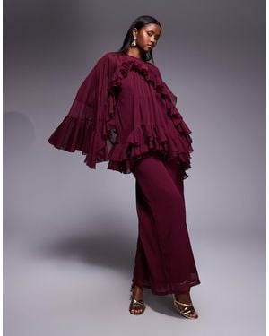 ASOS Volume Ruffle Cape Jumpsuit - Red