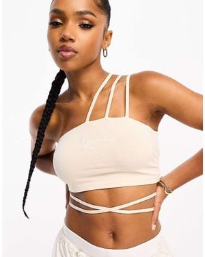 Karlkani Logo Tie Front Crop Top - White