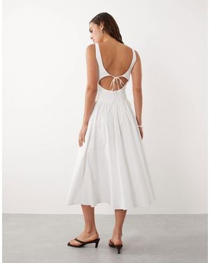 Mango Starring Hailey Bieber Cotton Mix Scoop Neck Drop Waist Maxi Dress - White