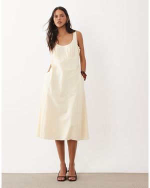 Calvin Klein Vestido Midi De Popelina De Algodón En Color Crema-Amarillo - Neutro
