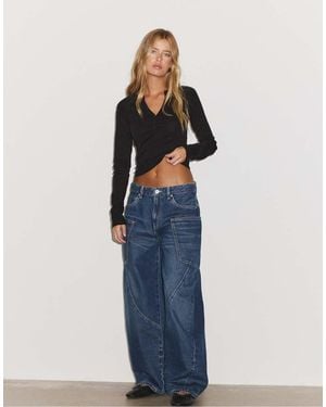 Stradivarius Top Met Lange Mouwen En Henley-Hals - Blauw