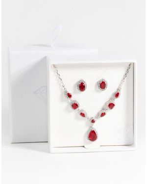 Lovisa Ruby Diamond Simulant Oval Necklace & Earrings Set - Grey