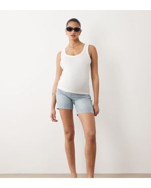Mama.licious Mamalicious Maternity Over The Bump Basic Longline Denim Short - Blue