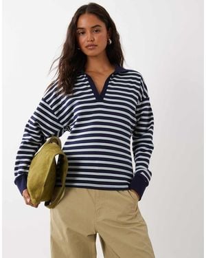 Mango Long Sleeve Polo Top - Blue