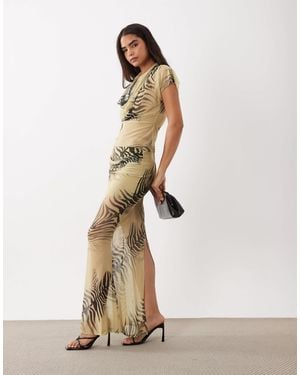 ASOS Printed Mesh Co-ord Leaf Maxi Skirt - White