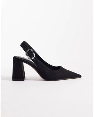 ASOS Zapatos Negros Destalonados Con Tacón Medio De Bloque De Antelina Surrey De - Azul
