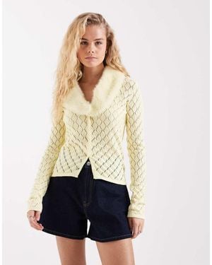 House Of Sunny peggy Cardigan With Detachable Faux Fur Collar - White
