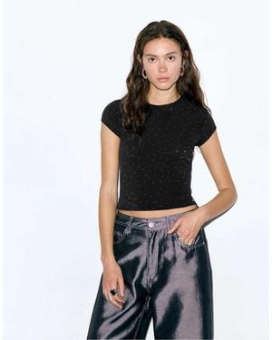 Pull&Bear Shimmery T-Shirt - Black