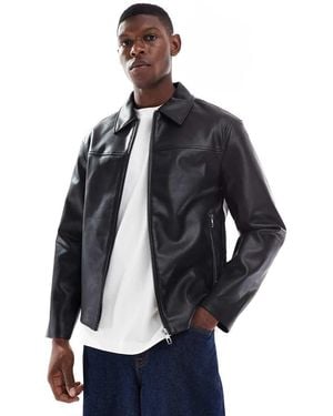 Only & Sons Faux Leather Harrington Jacket - Blue