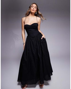 Bardot Tie Back Corset Maxi Dress - Blue