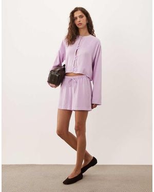 ASOS Linen Blend Pull On Short Co Ord - Purple