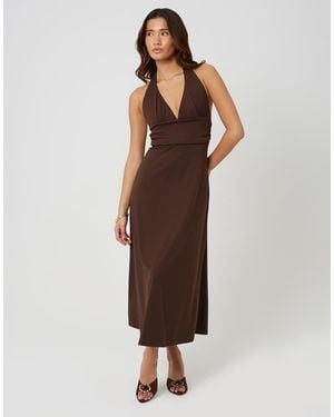 Brave Soul Jersey Halterneck Midi Dress - Brown