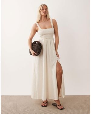 ASOS Fuller Bust Selina Beach Shirred Maxi With Linen Sundress - Natural