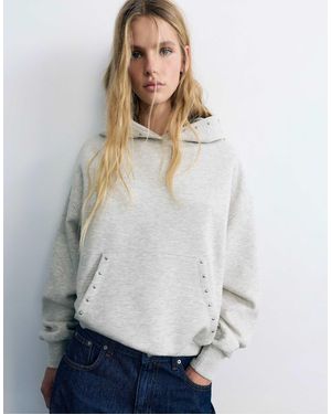 Pull&Bear Sweat à capuche orné - Gris