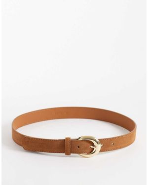 Mango Classic Sude Belt With Gold Hardware - Brown