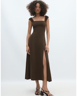 Stradivarius Midi Dress With Tie-back - Brown