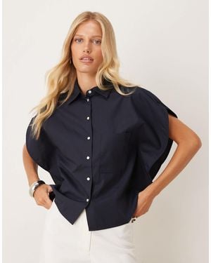 Mango Chemise oversize à manches courtes en coton mélangé - Bleu