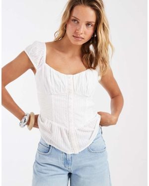 Hollister Top Con Escote Corazón Y Sobrefalda - Blanco