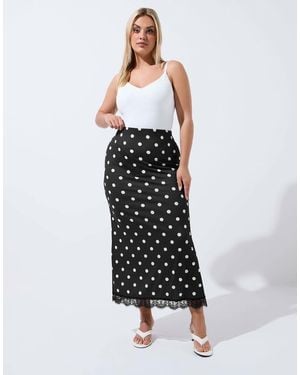 Yours Clothing Polka Dot Lace Hem Skirt - White