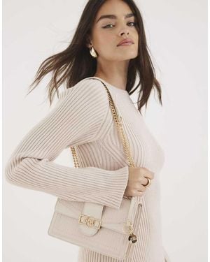 River Island Patent Rr Panelled Shoulder Bag - Natural