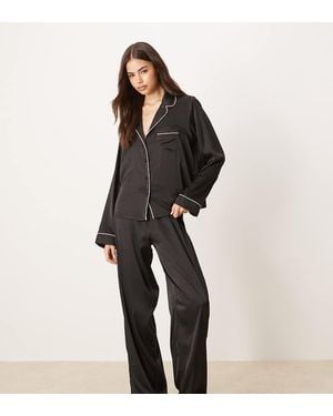 ASOS Pijama De Camisa Y Pantalones De Satén De Asos Design Tall - Negro