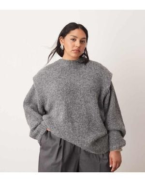 ARRANGE Curve Rib Knitted Shoulder Pad Jumper - Grey