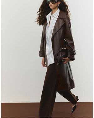 Stradivarius Long Faux Leather Trench Coat - Brown