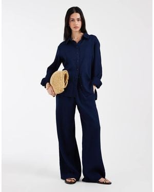 ONLY Wide Leg Seersucker Trouser Co-ord - Blue