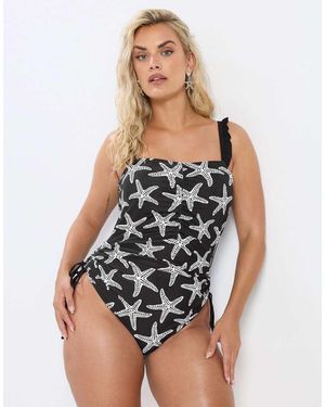 Yours Clothing Starfish Print Swimsuit - Black