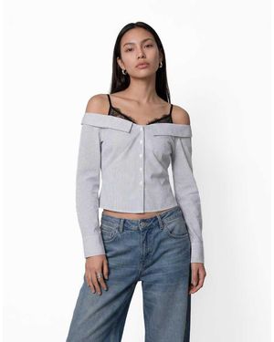 Noisy May Camicia Bianca Con Dettagli - Grigio