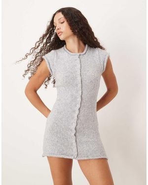 SNDY'S Roll Cap Sleeve Knitted Button Down Mini Dress - White