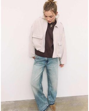 Stradivarius Faux Suede Bomber Jacket - Blue