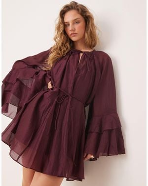 Glamorous Boho Chiffon Ruffle Chuck On Dress - Red