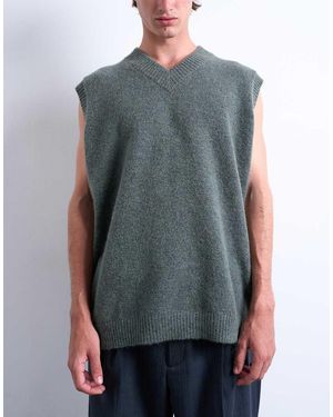 TOPMAN Oversized Fit Knitted V-Neck Tank - Grey