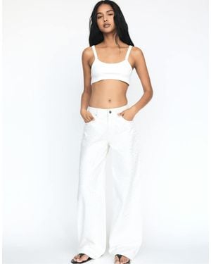 Pull&Bear Straight Leg baggy Jeans With Rhinestones - White