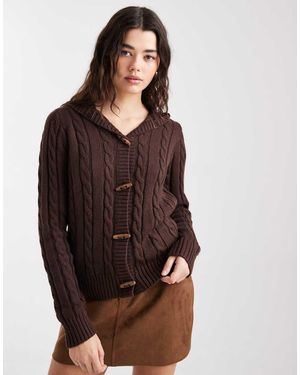Hollister Y2k Cable Knit Hooded Cardigan - Brown