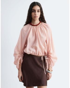 & Other Stories Sheer Cropped Blouse With Drawstring Sleeves And Waist - Red