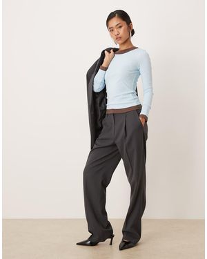Aware Pantalones Gris Oscuro Jaspeado De Talle Alto Con Pinzas Delanteras Mix & Match De - Blanco